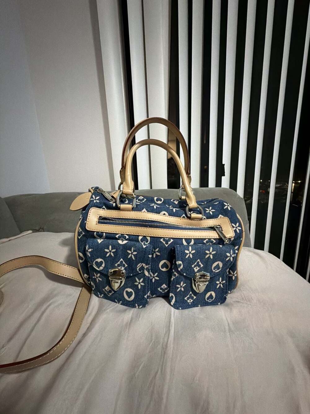 LANY Denim Monogram Print Satchel Bag